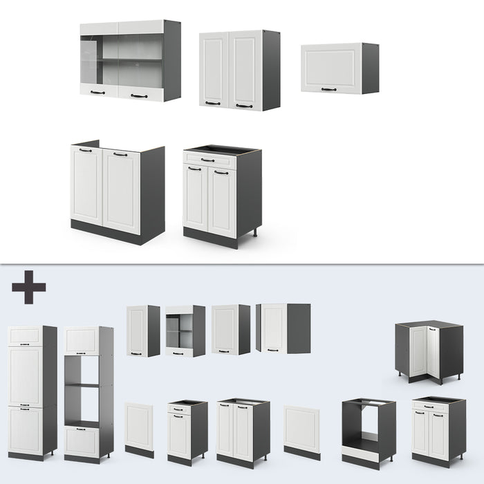 Vicco Cucina componibile Bianco casa di campagna/antracite 200 cm , PL Antracite