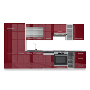 Vicco Cucina componibile Bordeaux lucido/bianco 355 cm senza piano di lavoro