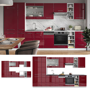 Vicco Cucina componibile Bordeaux lucido/bianco 355 cm , PL Rovere