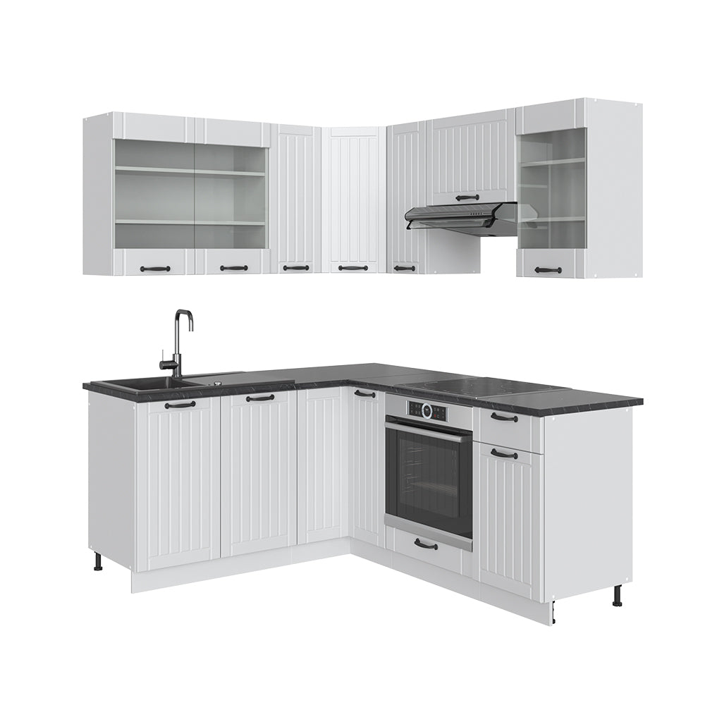 Vicco Cucina angolare completa Casa di campagna bianca/bianco 160 x 60 cm senza piano di lavoro