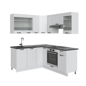 Vicco Cucina angolare completa Casa di campagna bianca/bianco 160 x 60 cm senza piano di lavoro