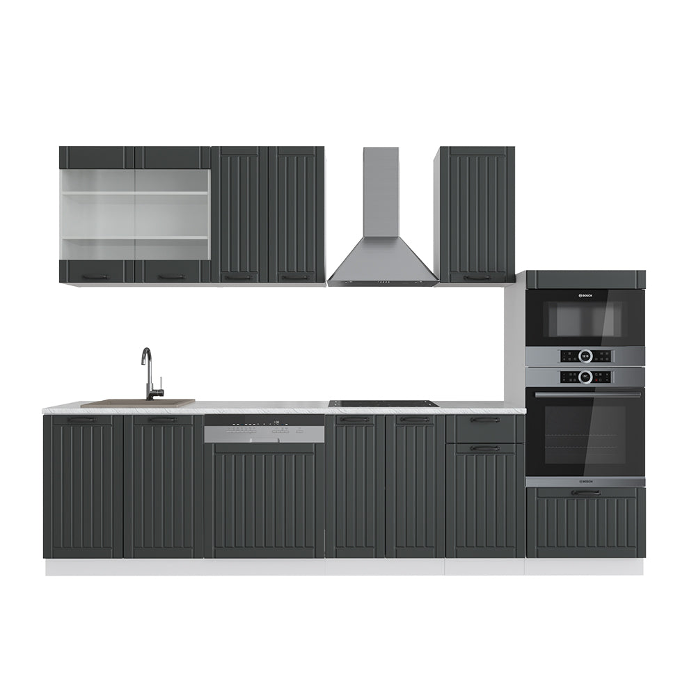 Vicco Cucina componibile Antracite casa di campagna/bianco 300 cm con armadio alto, PL Marmo