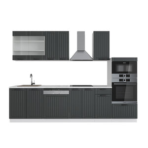 Vicco Cucina componibile Antracite casa di campagna/bianco 300 cm con armadio alto, PL Marmo