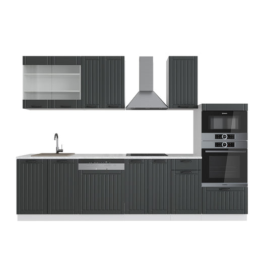 Vicco Cucina componibile Antracite casa di campagna/bianco 300 cm con armadio alto, PL Marmo