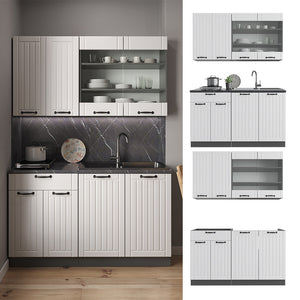 Vicco Cucina completa Bianco casa di campagna/antracite 140 cm , PL Rovere