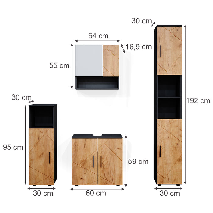 Vicco Set mobili bagno Quercia dorata/antracite 4 parti, con armadio alto