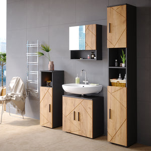 Vicco Set mobili bagno Quercia dorata/antracite 4 parti, con armadio alto