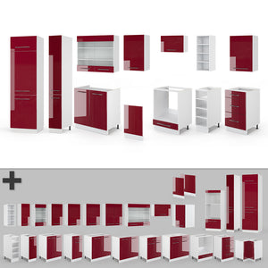 Vicco Cucina componibile Bordeaux lucido/bianco 355 cm senza piano di lavoro