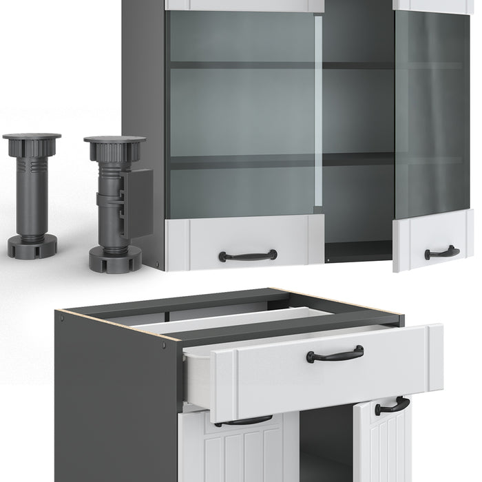 Vicco Cucina completa Bianco casa di campagna/antracite 140 cm , PL Antracite