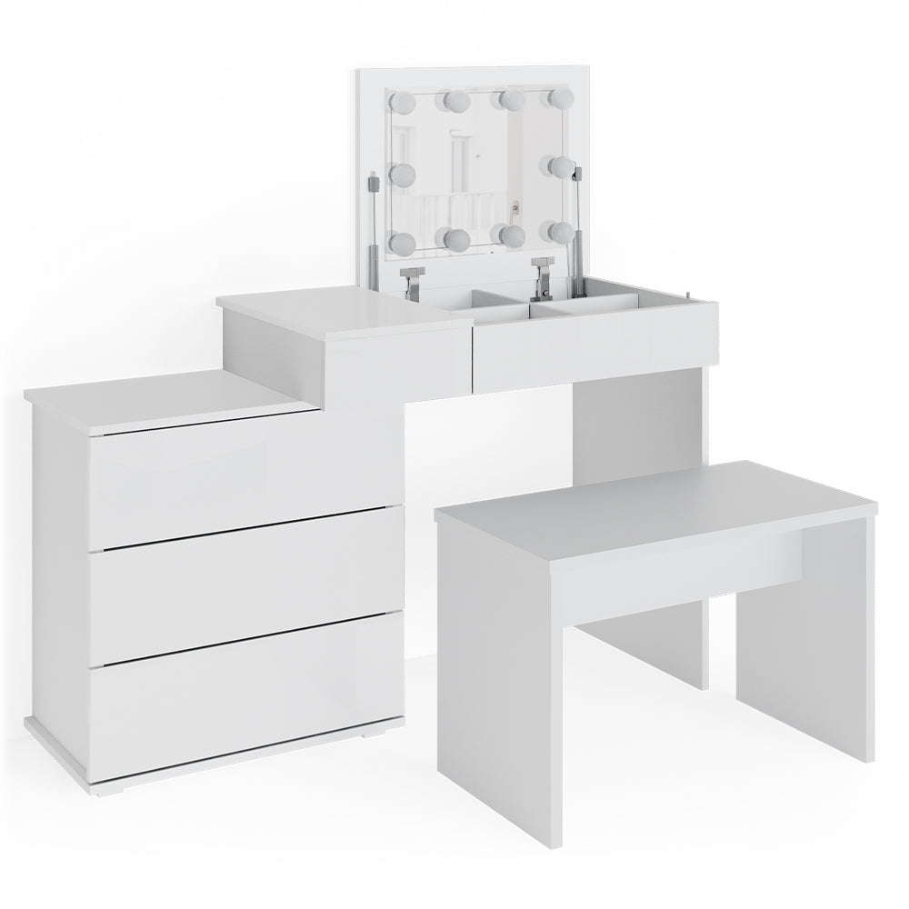 Vicco Tavolo da toeletta Bianco 117.4 cm con illuminazione a LED e panca