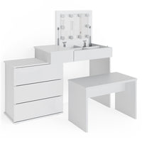 Vicco Tavolo da toeletta Bianco 117.4 cm con illuminazione a LED e panca