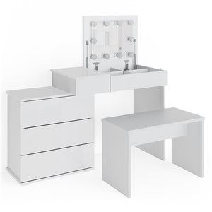 Vicco Tavolo da toeletta Bianco 117.4 cm con illuminazione a LED e panca
