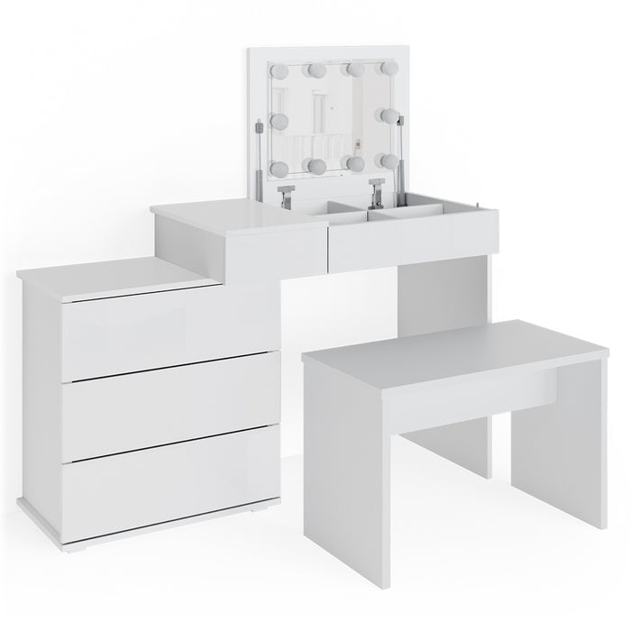 Vicco Tavolo da toeletta Bianco 117.4 cm con illuminazione a LED e panca