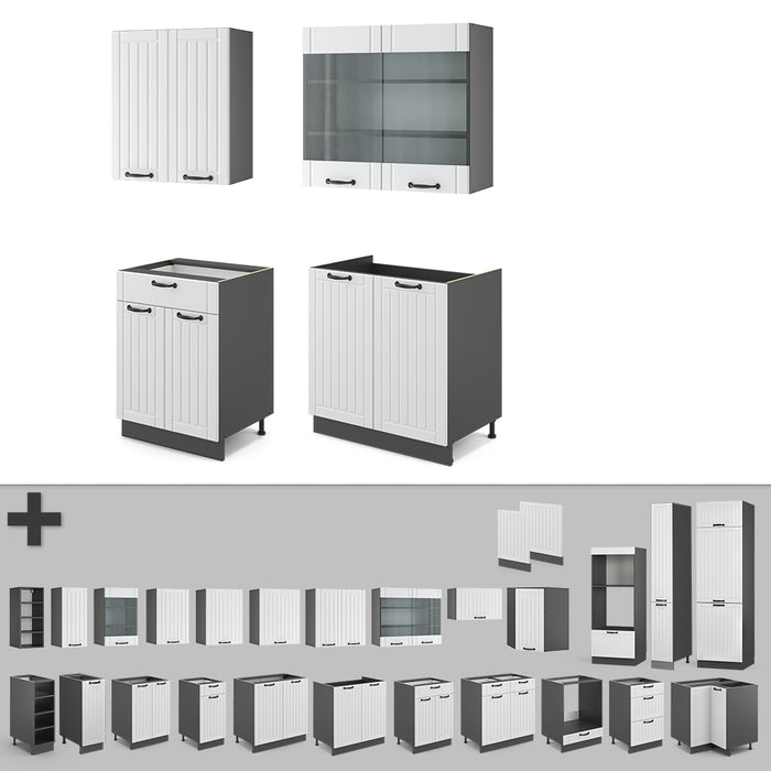 Vicco Cucina completa Bianco casa di campagna/antracite 140 cm , PL Antracite