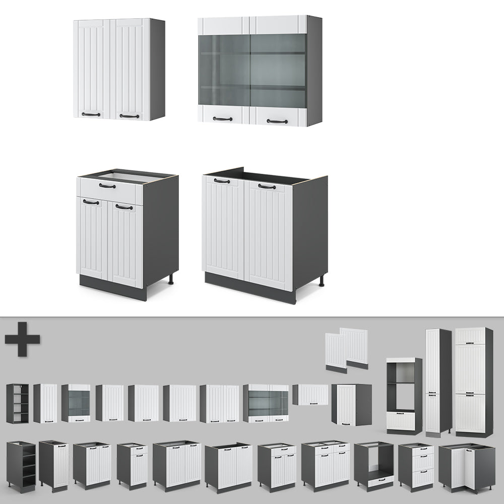 Vicco Cucina completa Bianco casa di campagna/antracite 140 cm senza piano di lavoro