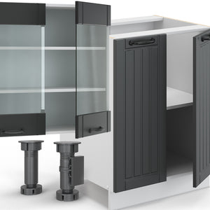 Vicco Cucina componibile Antracite casa di campagna/bianco 300 cm con armadio alto, PL Rovere