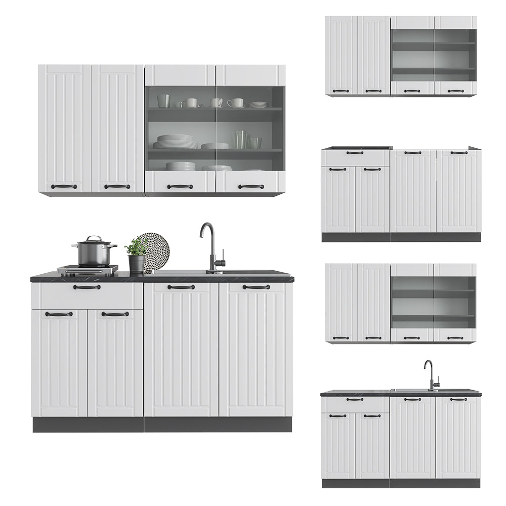 Vicco Cucina completa Bianco casa di campagna/antracite 140 cm , PL Marmo