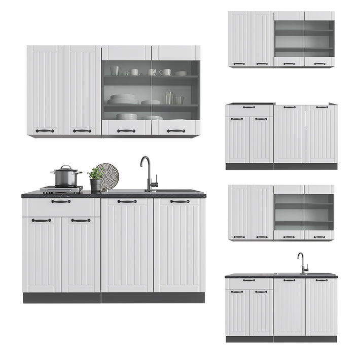 Vicco Cucina completa Bianco casa di campagna/antracite 140 cm , PL Rovere
