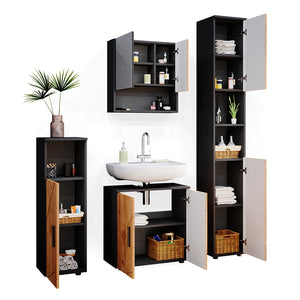 Vicco Set mobili bagno Quercia dorata/antracite 4 parti, con armadio alto