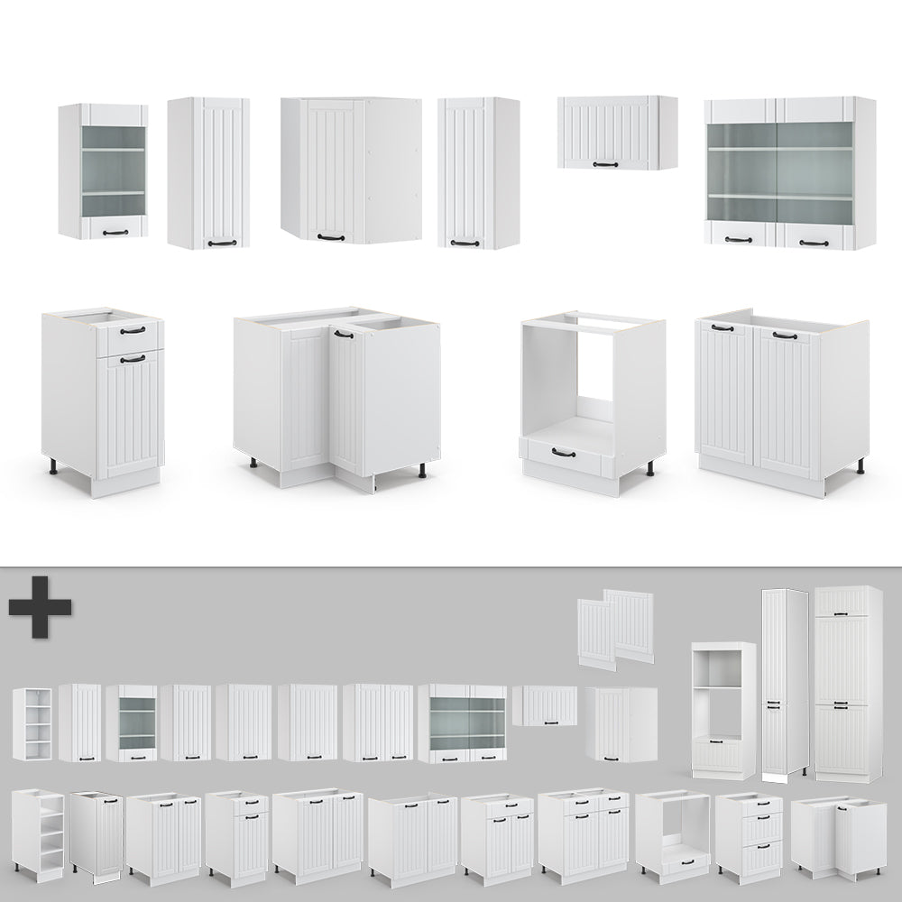Vicco Cucina angolare completa Casa di campagna bianca/bianco 160 x 60 cm senza piano di lavoro
