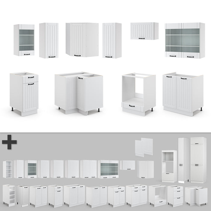 Vicco Cucina angolare completa Casa di campagna bianca/bianco 160 x 60 cm senza piano di lavoro