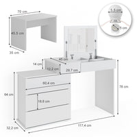 Vicco Tavolo da toeletta Bianco 117.4 cm con illuminazione a LED e panca