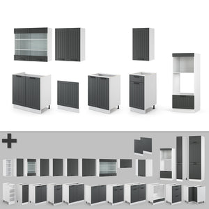 Vicco Cucina componibile Antracite casa di campagna/bianco 300 cm con armadio alto, PL Antracite