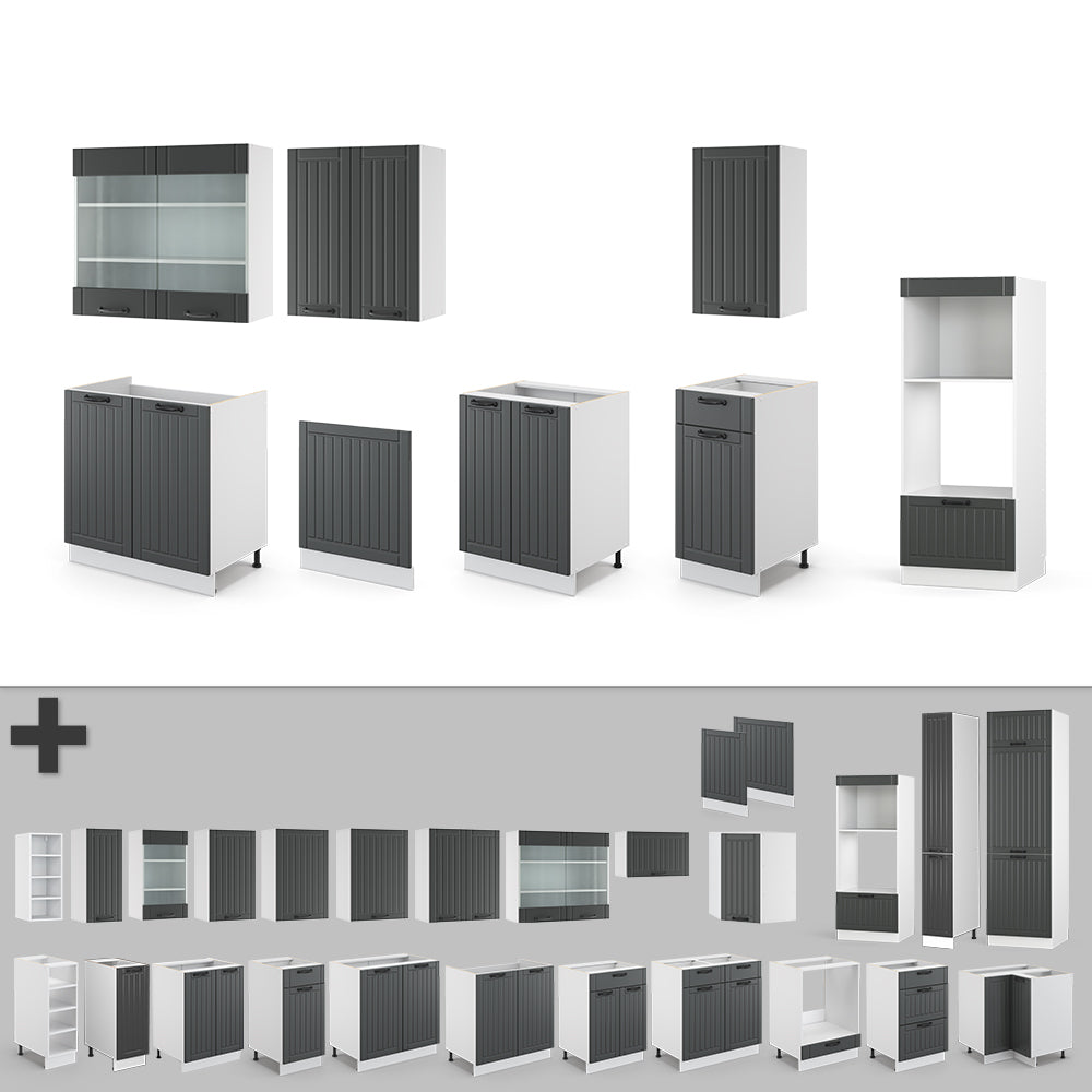 Vicco Cucina componibile Antracite casa di campagna/bianco 300 cm con armadio alto, senza piano di lavoro