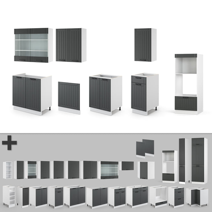 Vicco Cucina componibile Antracite casa di campagna/bianco 300 cm con armadio alto, PL Rovere