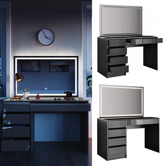 Vicco Tavolo da toeletta Antracite 55 cm con specchio a LED