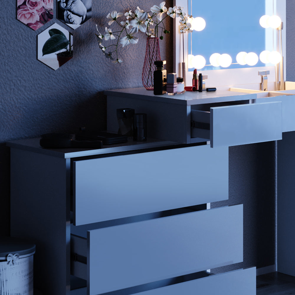 Vicco Tavolo da toeletta Bianco 117.4 cm con illuminazione a LED e panca