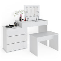 Vicco Tavolo da toeletta Bianco 117.4 cm con illuminazione a LED e panca