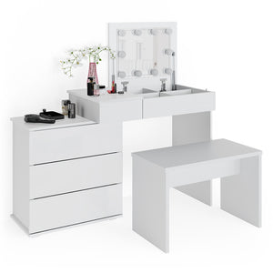 Vicco Tavolo da toeletta Bianco 117.4 cm con illuminazione a LED e panca