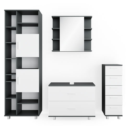 Vicco Set mobili bagno Bianco/antracite 4 parti