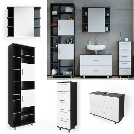 Vicco Set mobili bagno Bianco/antracite 4 parti