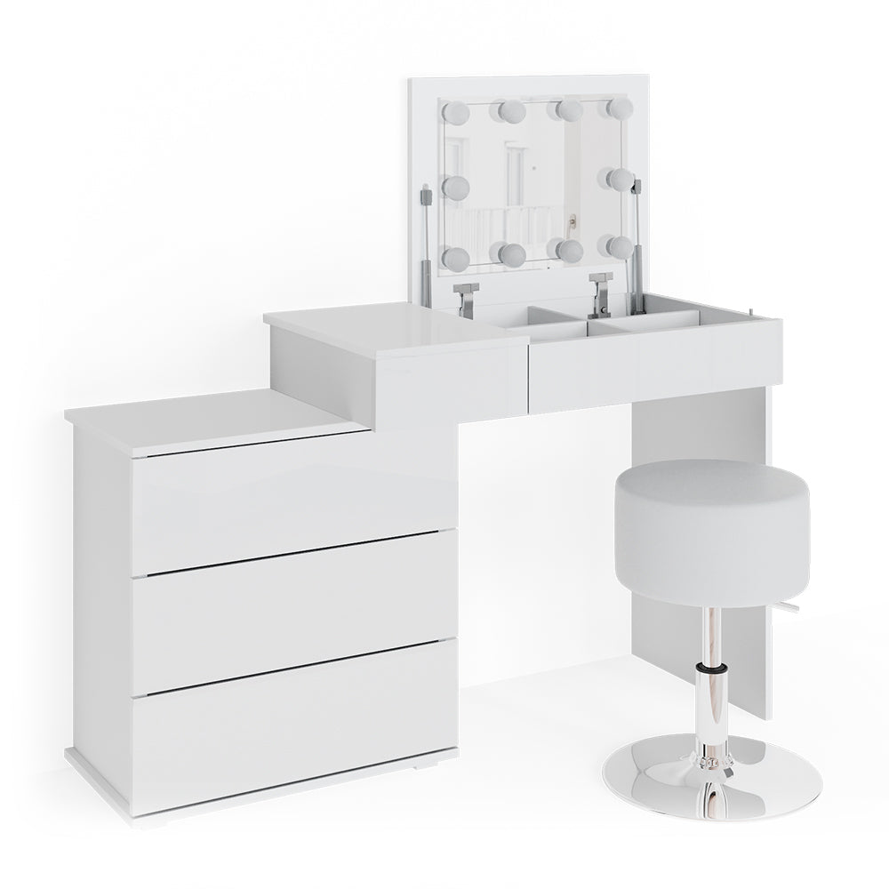 Vicco Tavolo da toeletta Bianco 117.4 cm con illuminazione LED e sgabello