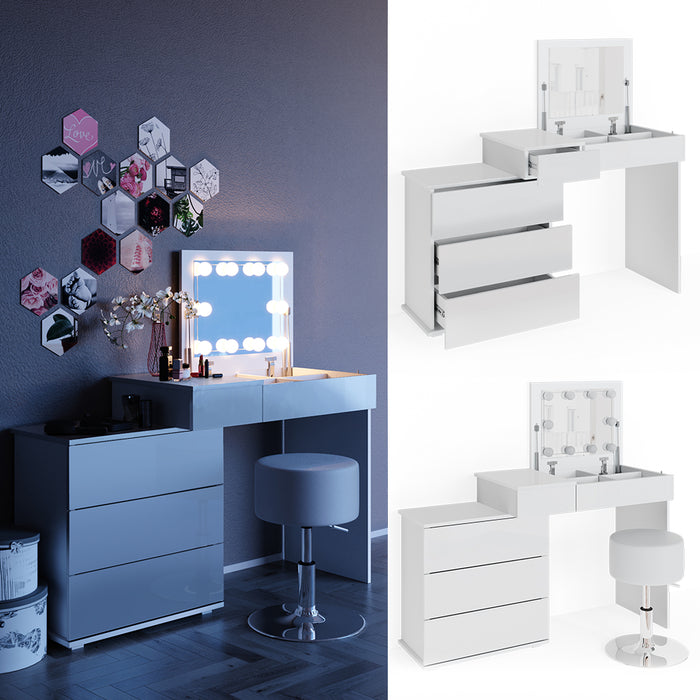 Vicco Tavolo da toeletta Bianco 117.4 cm con illuminazione LED e sgabello