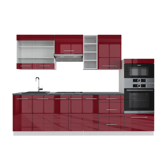 Vicco Cucina componibile Bordeaux lucido/bianco 280 cm senza piano di lavoro