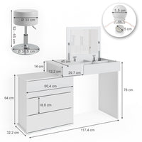 Vicco Tavolo da toeletta Bianco 117.4 cm con illuminazione LED e sgabello