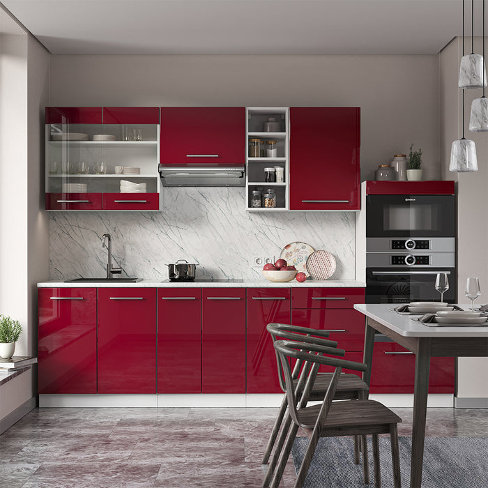 Vicco Cucina componibile Bordeaux lucido/bianco 280 cm senza piano di lavoro
