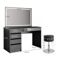 Vicco Tavolo da toeletta Antracite 55 cm con specchio LED e sgabello