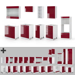 Vicco Cucina componibile Bordeaux lucido/bianco 280 cm senza piano di lavoro