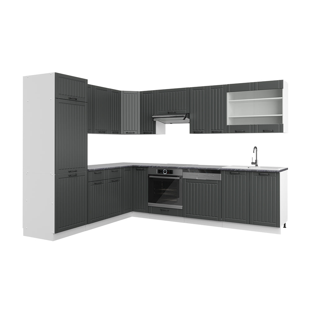 Vicco Cucina angolare completa Antracite casa di campagna/bianco 227 x 60 cm senza piano di lavoro