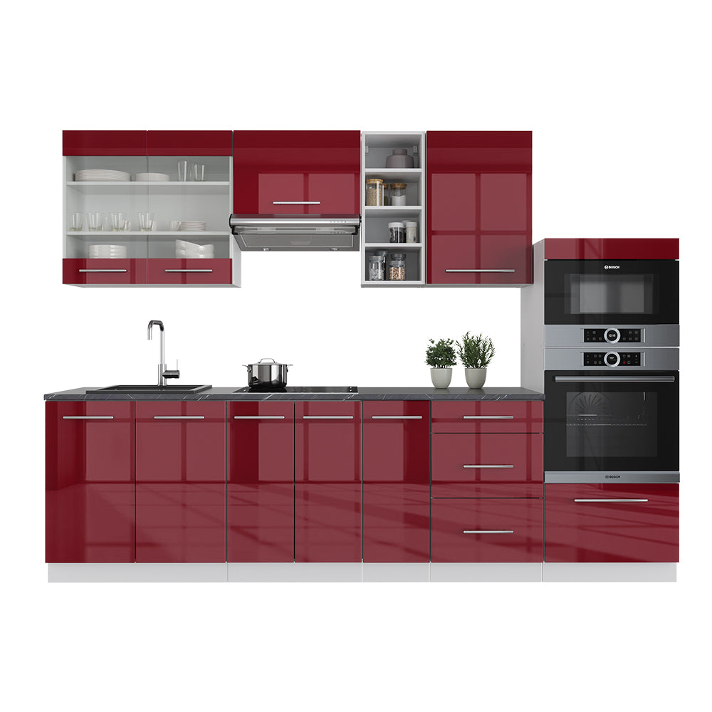 Vicco Cucina componibile Bordeaux lucido/bianco 280 cm , PL Rovere