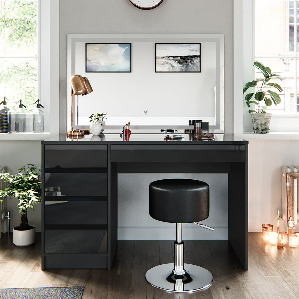Vicco Tavolo da toeletta Antracite 55 cm con specchio LED e sgabello