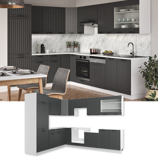 Vicco Cucina angolare completa Antracite casa di campagna/bianco 227 x 287 cm , PL Marmo