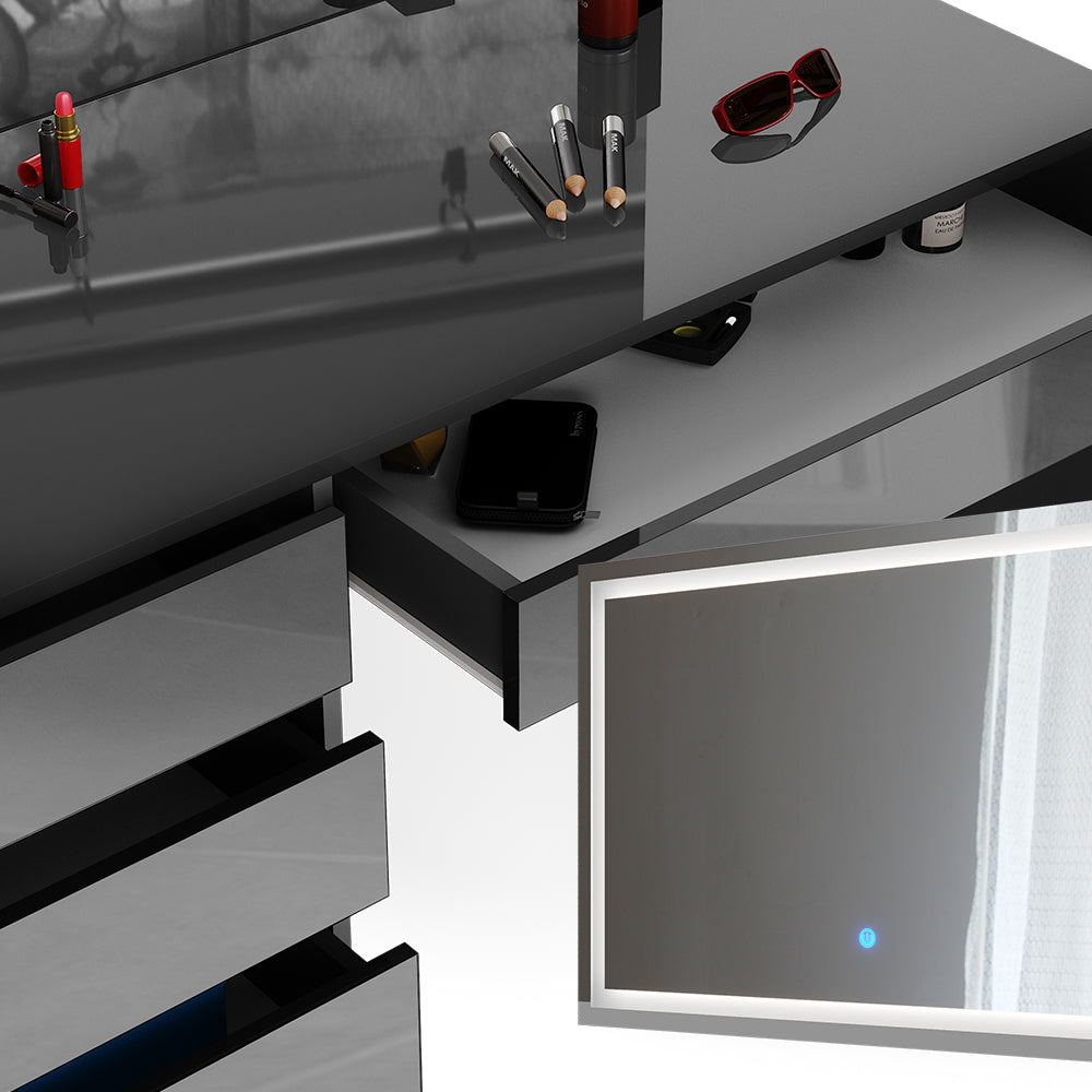 Vicco Tavolo da toeletta Antracite 55 cm con specchio LED e sgabello