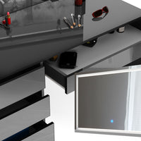 Vicco Tavolo da toeletta Antracite 55 cm con specchio LED e sgabello