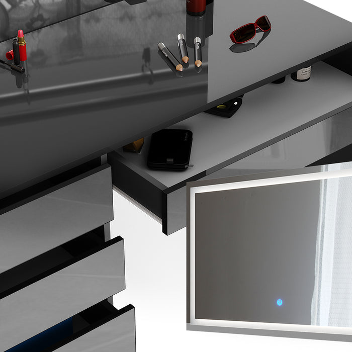 Vicco Tavolo da toeletta Antracite 55 cm con specchio LED e sgabello