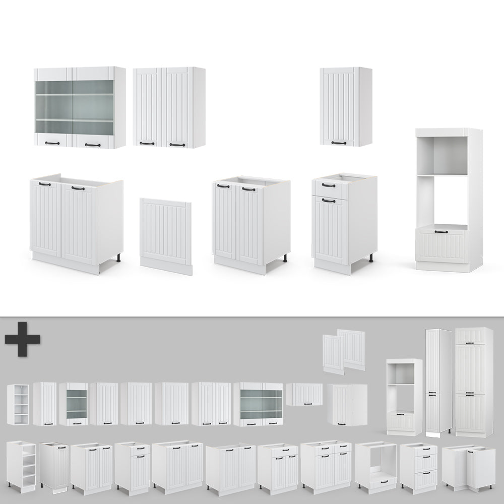 Vicco Cucina componibile Casa di campagna bianca/bianco 300 cm con armadio alto, senza piano di lavoro